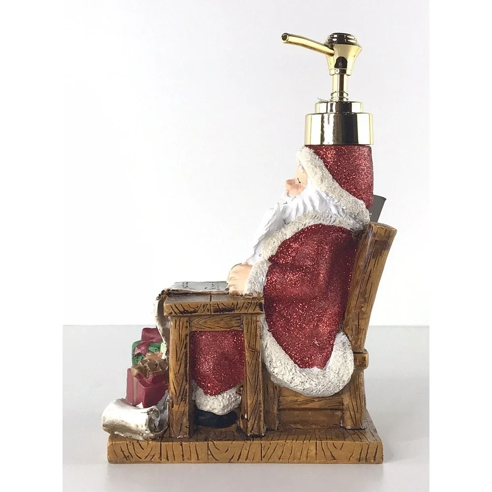 Croscill Christmas Santa Claus Soap Lotion Dispenser Red Glitter Desk 8in NWT